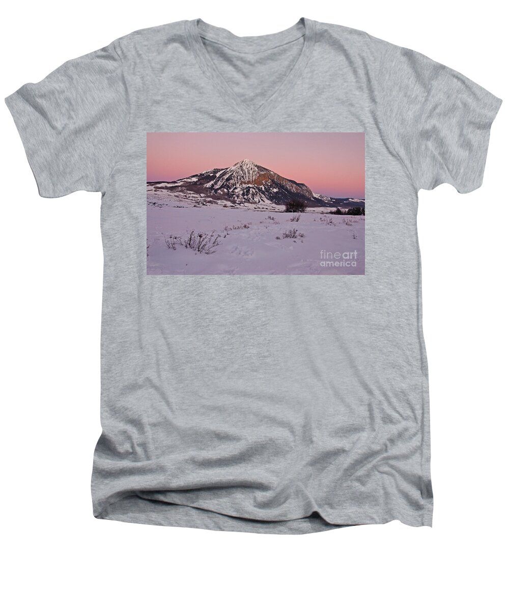 Crested Butte Men's V-Neck T-Shirt featuring the photograph Butte's Winter Glow by Kelly Black