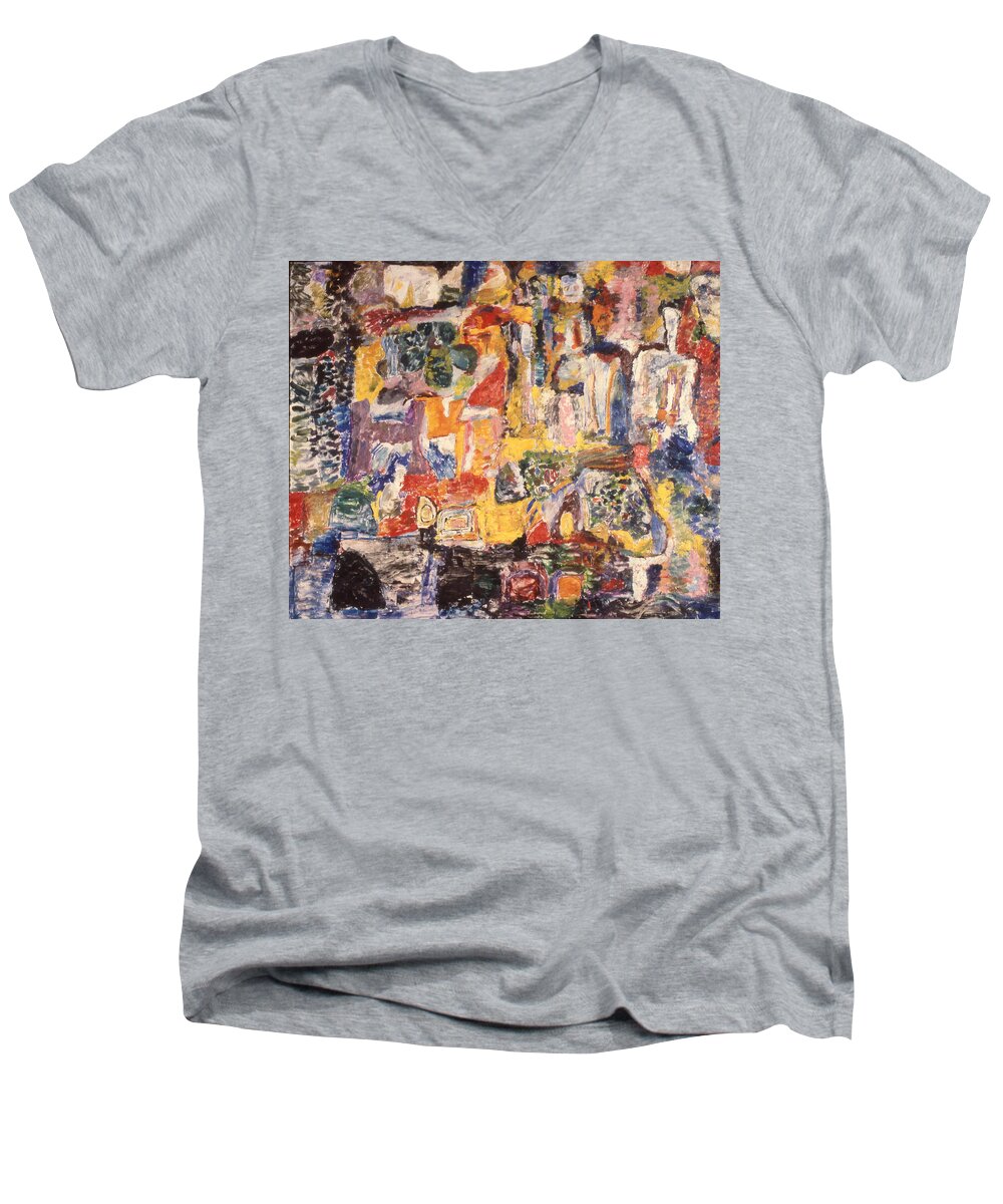 Painting Men's V-Neck T-Shirt featuring the mixed media Byzantine Characters #1 by Richard Baron