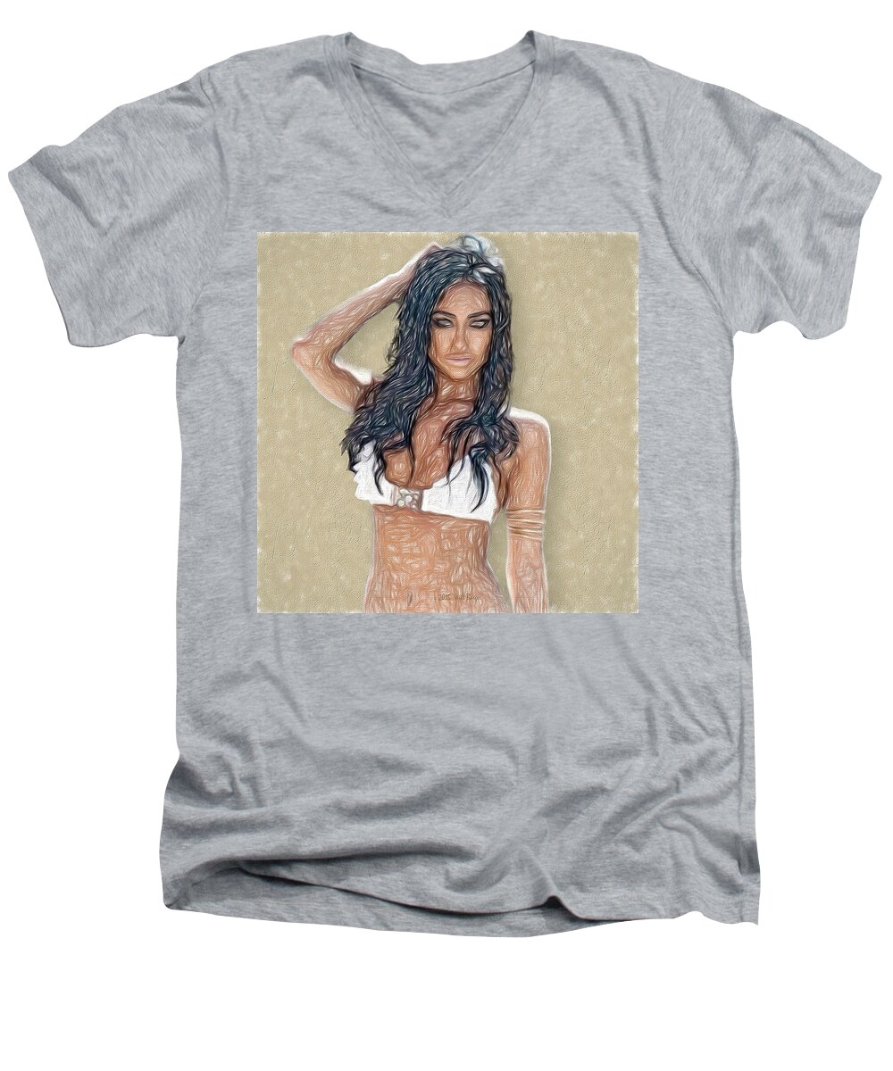  Men's V-Neck T-Shirt featuring the painting California Girl #21A by Will Barger