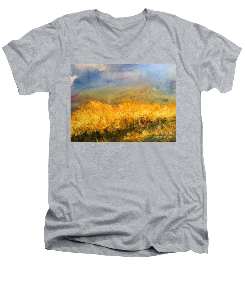 Orchards Men's V-Neck T-Shirt featuring the painting California Orchards by Sherry Harradence