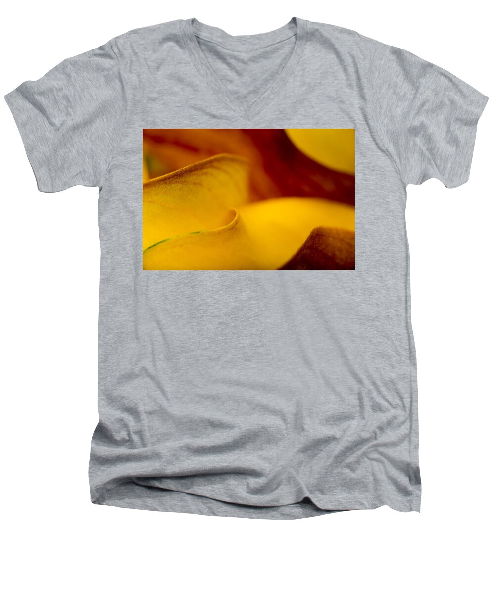 Abstract Men's V-Neck T-Shirt featuring the photograph Calla Lily Waves by Sebastian Musial