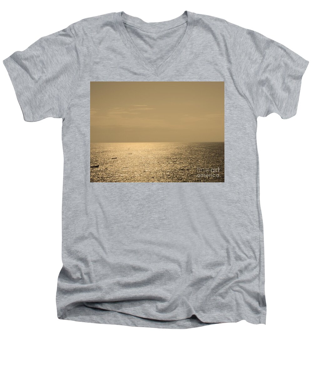 Kovalam Beach 2012 Men's V-Neck T-Shirt featuring the photograph Calm Arabian Sea by Mini Arora