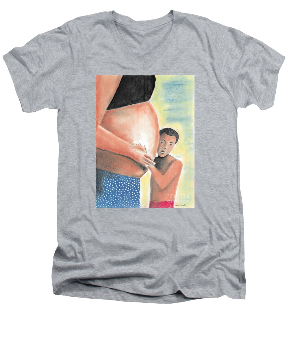 African American Men's V-Neck T-Shirt featuring the pastel Can You Hear Me Now? by David Jackson