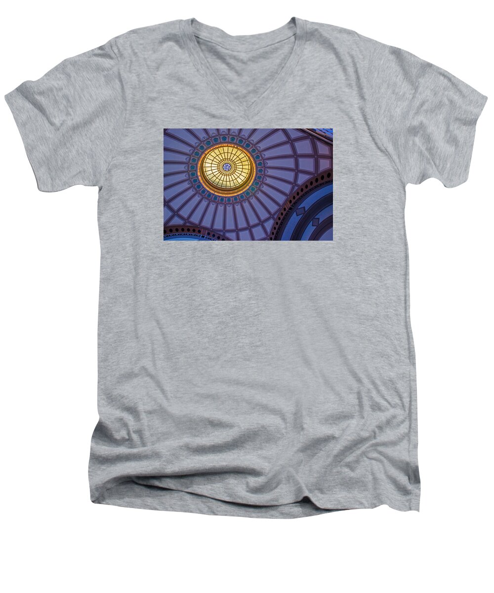 Stained Glass Men's V-Neck T-Shirt featuring the photograph Ceiling In The Chattanooga Choo Choo Train Depot by Susan McMenamin