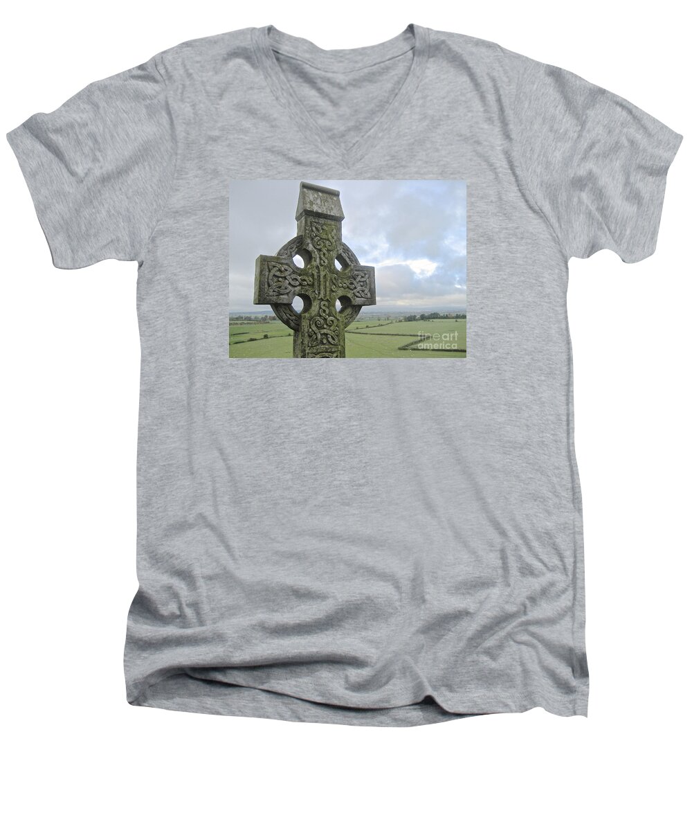 Cashel Celtic Cross Ireland Men's V-Neck T-Shirt featuring the photograph Celtic Cross by Suzanne Oesterling
