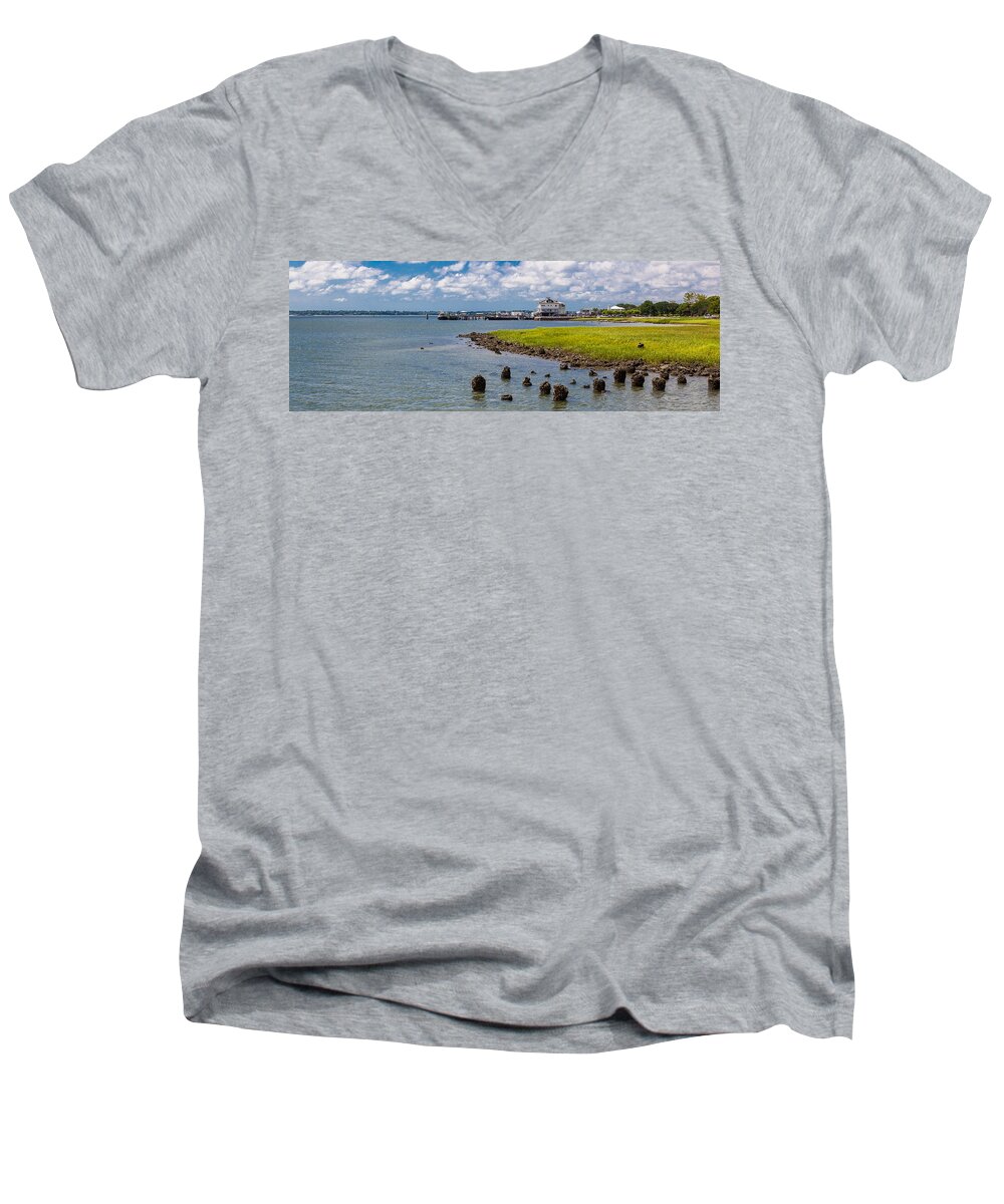 Landscape Men's V-Neck T-Shirt featuring the photograph Charleston Harbor by Sennie Pierson