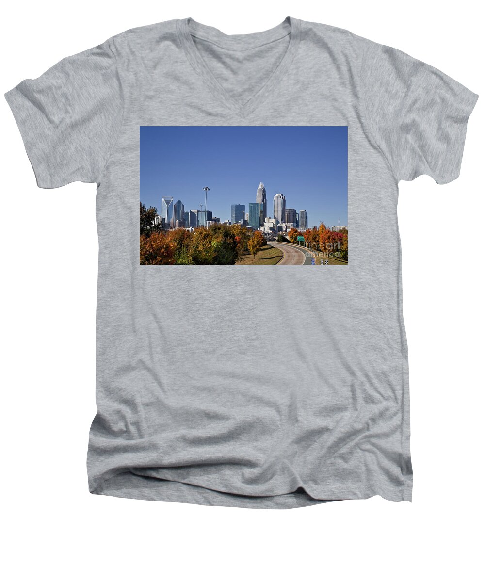 Skyline Men's V-Neck T-Shirt featuring the photograph Charlotte North Carolina by Jill Lang