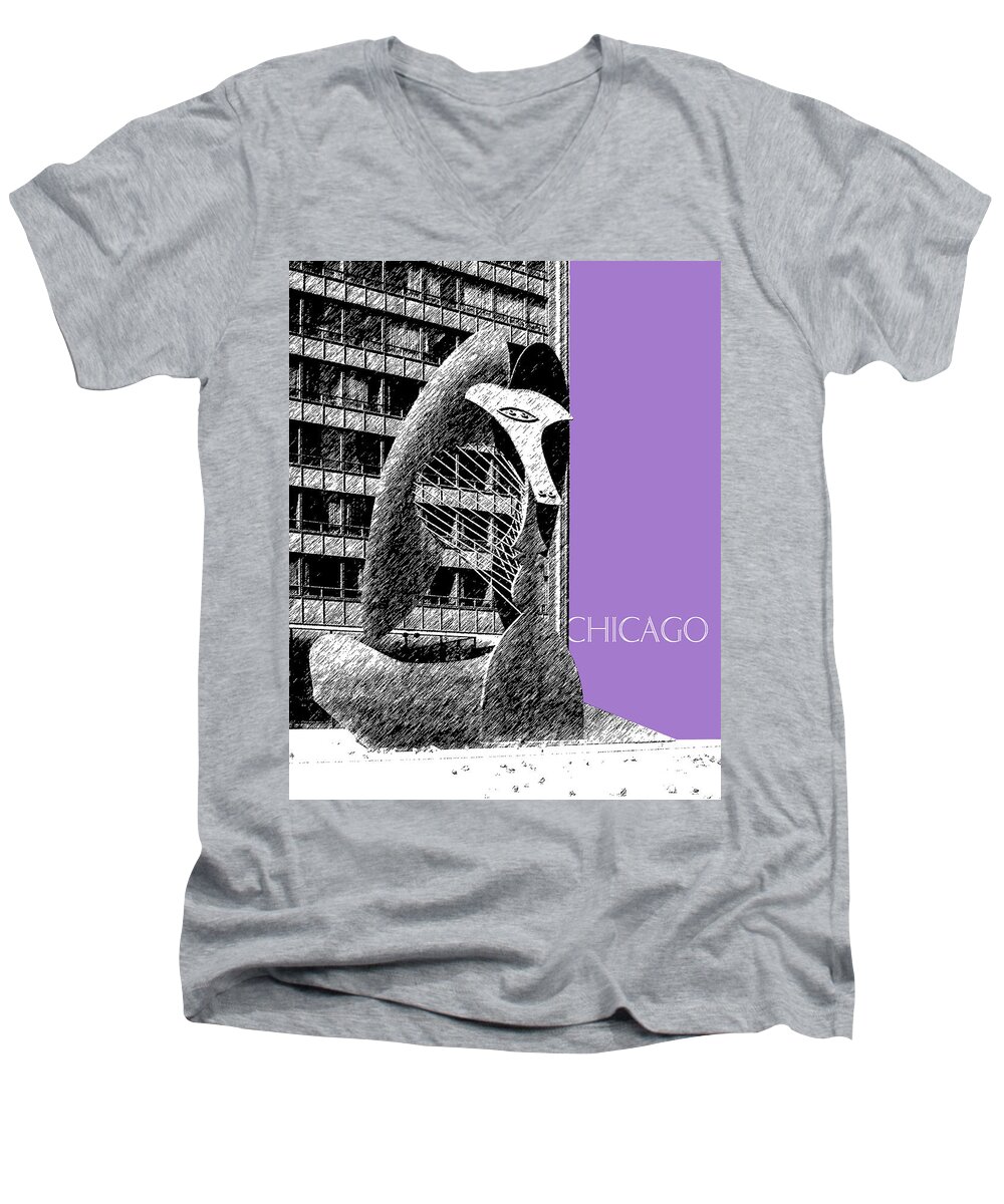 Architecture Men's V-Neck T-Shirt featuring the digital art Chicago Pablo Picasso - Violet by DB Artist