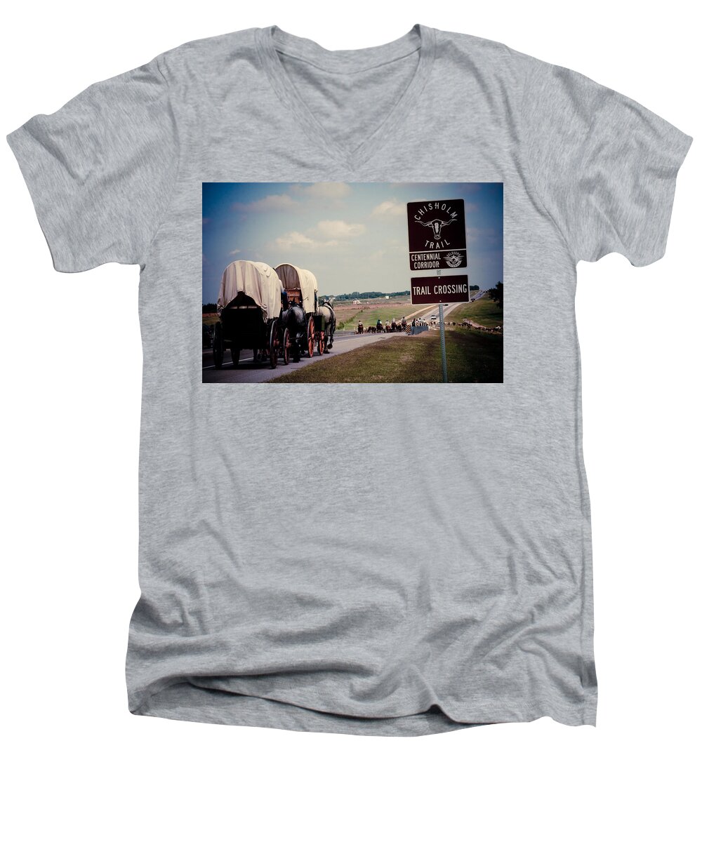 Cattle Drive Photograph Men's V-Neck T-Shirt featuring the photograph Chisholm Trail Centennial Cattle Drive by Toni Hopper