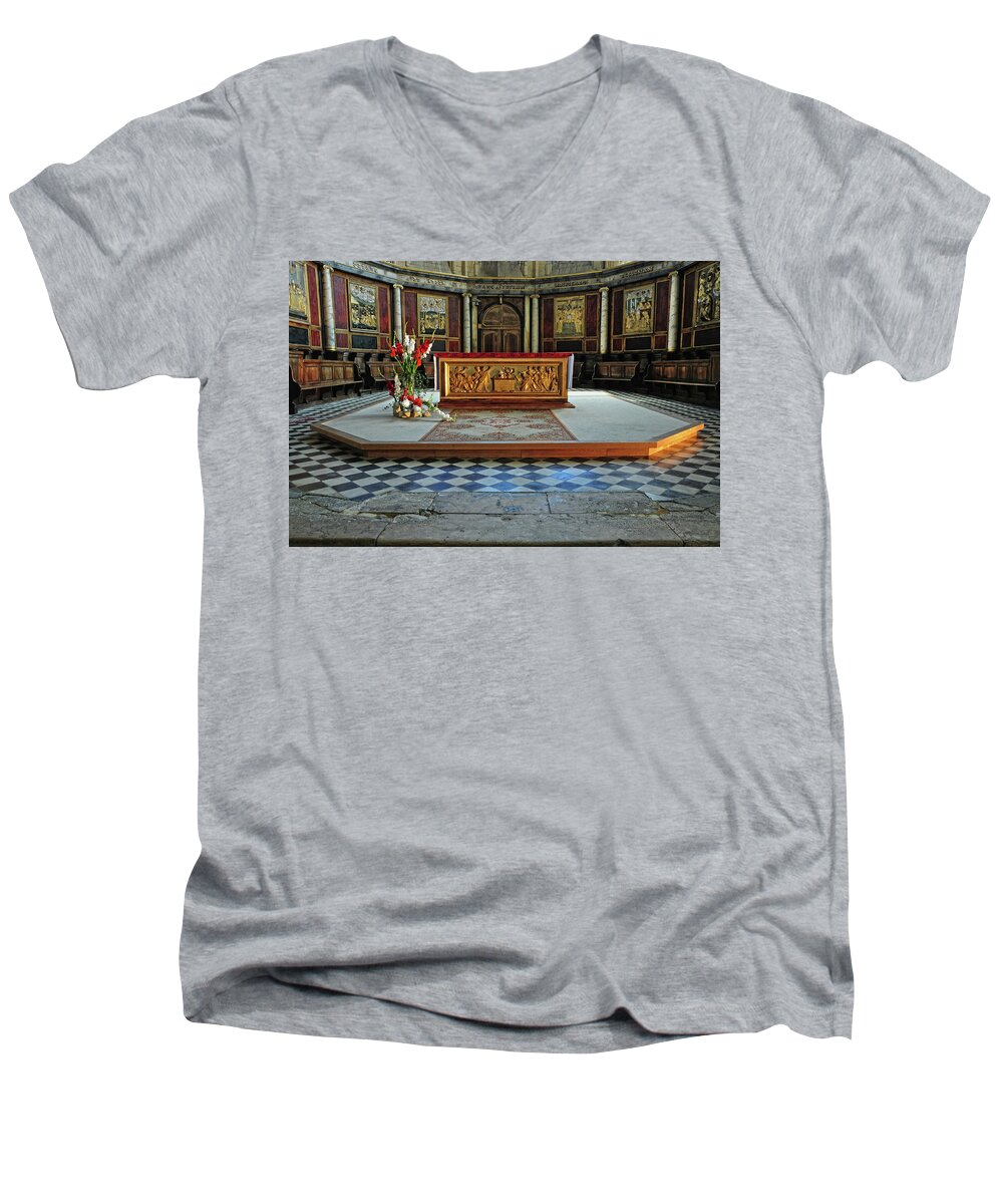 Church Men's V-Neck T-Shirt featuring the photograph Church Alter Provence France by Dave Mills