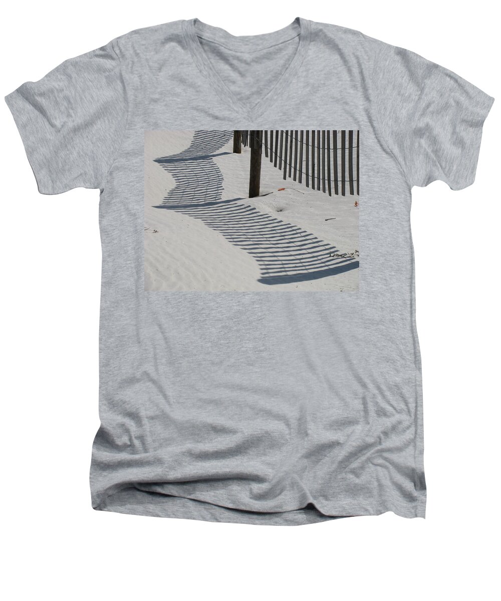 Beach Men's V-Neck T-Shirt featuring the photograph Circus Beach Fence by Ellen Meakin