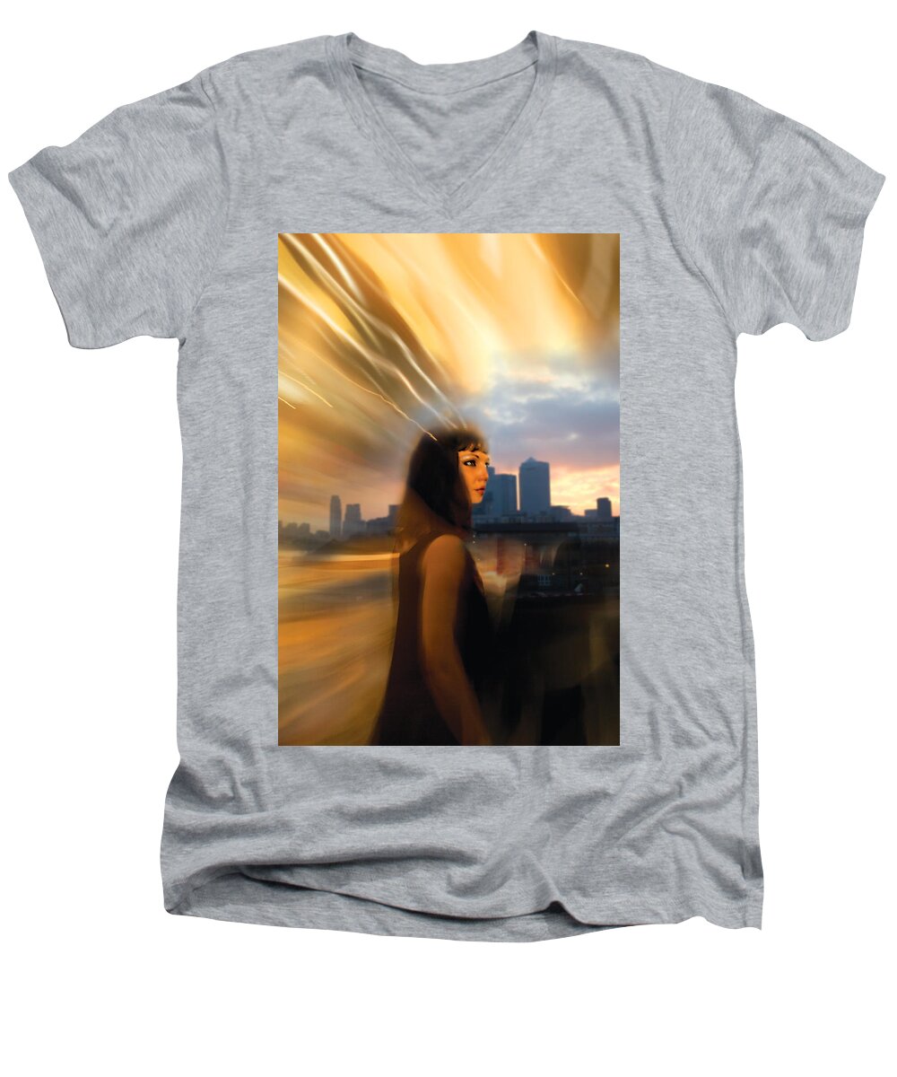 Young Female Photographs Men's V-Neck T-Shirt featuring the photograph Cleo Scape by David Davies