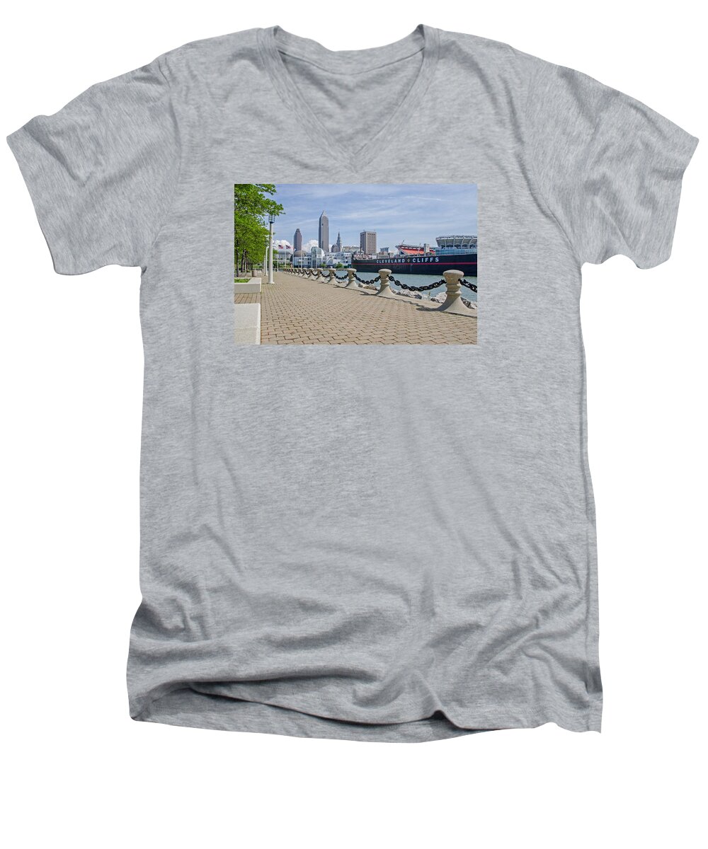 Cleveland Men's V-Neck T-Shirt featuring the photograph Cleveland Lake Front by Susan McMenamin