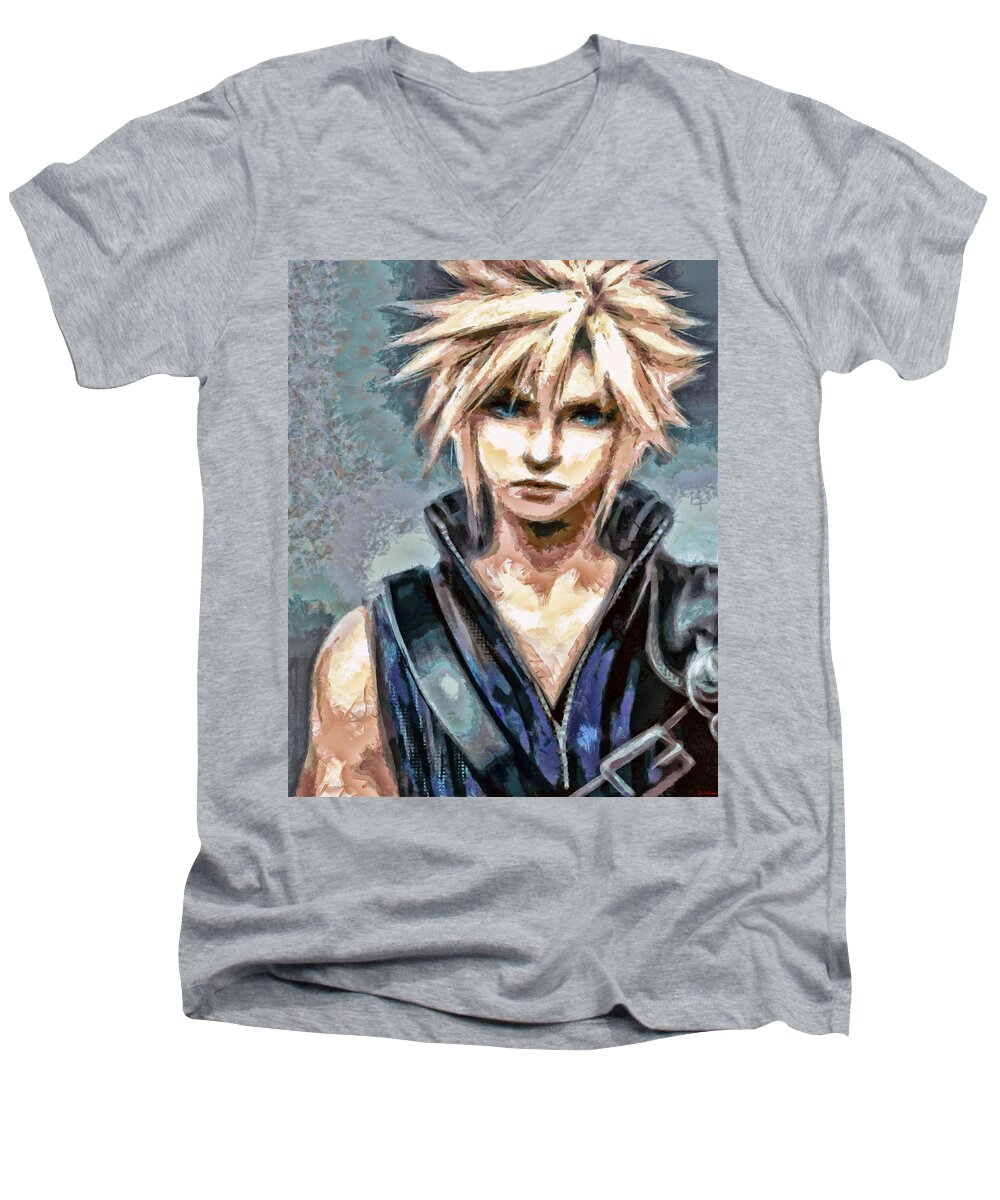 Midnight Streets Men's V-Neck T-Shirt featuring the painting Cloud Strife by Joe Misrasi
