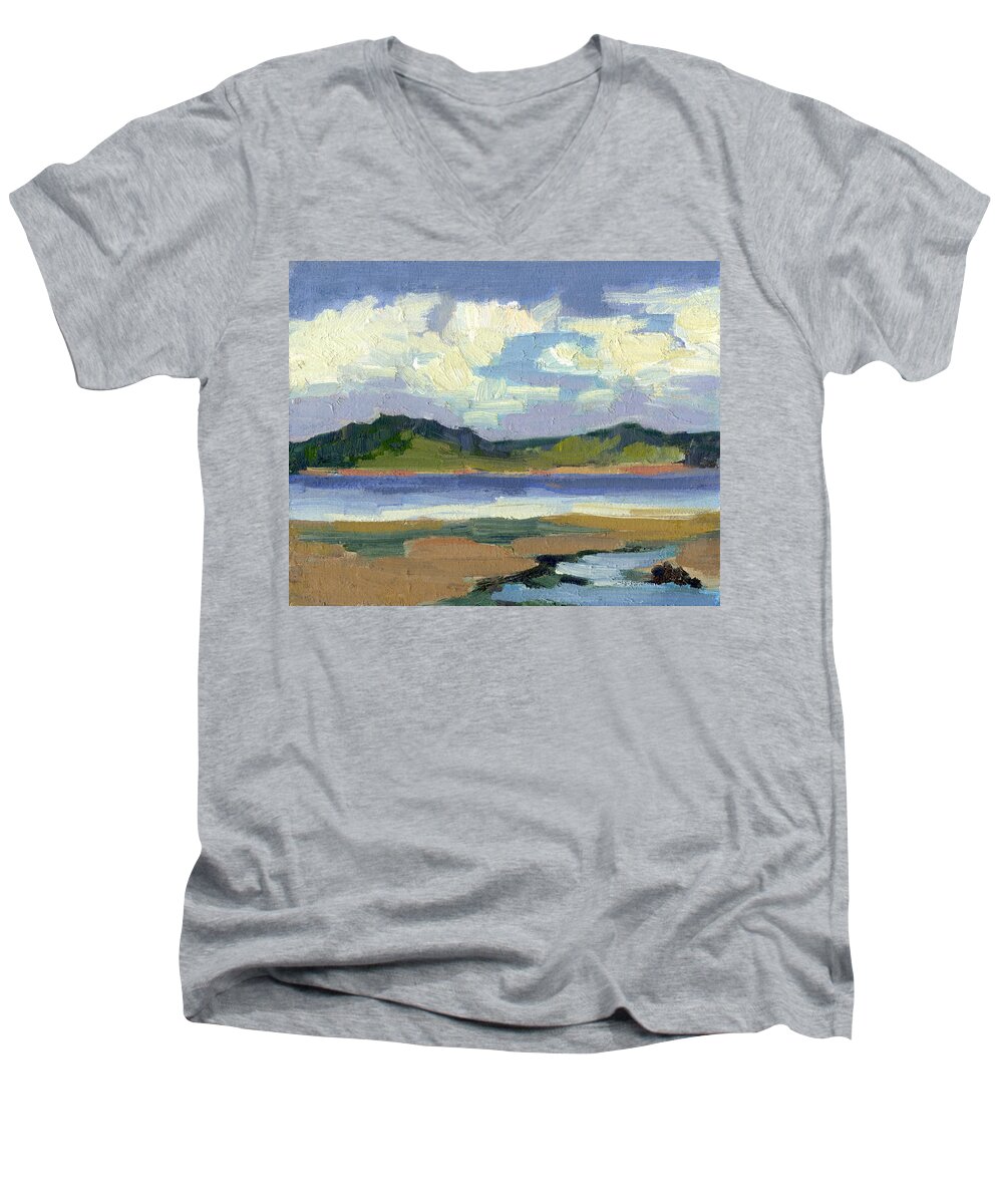 Clouds Men's V-Neck T-Shirt featuring the painting Clouds at Vashon Island by Diane McClary