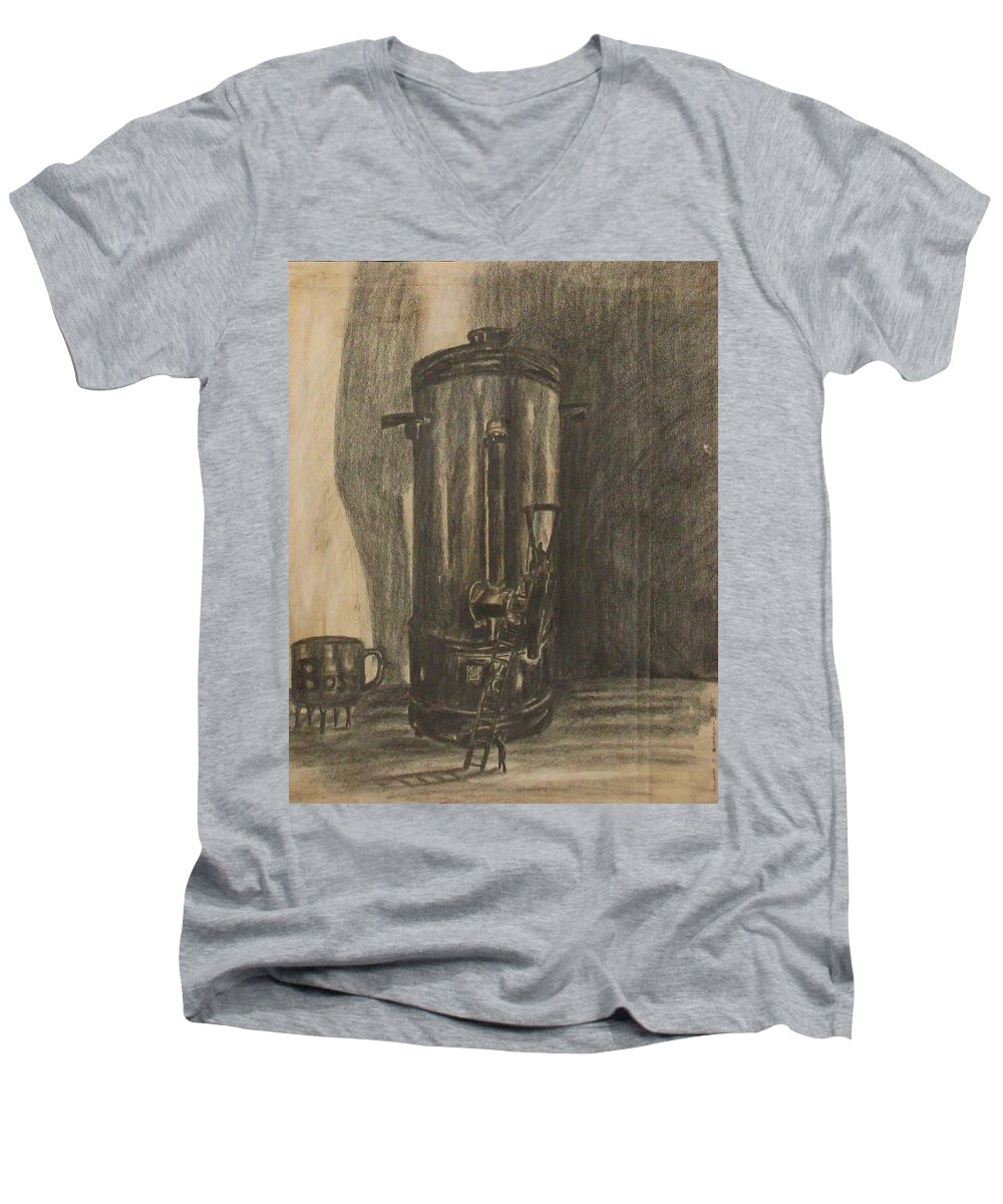 Surrealism Men's V-Neck T-Shirt featuring the drawing Coffee for the Boss by Michael Anthony Edwards