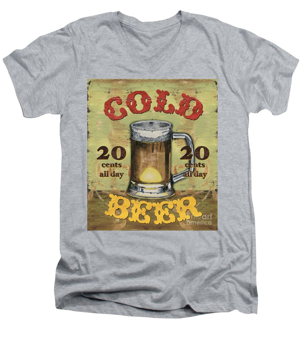 Food Men's V-Neck T-Shirt featuring the painting Cold Beer by Debbie DeWitt
