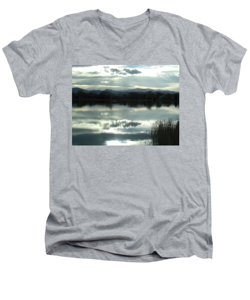 Lake Men's V-Neck T-Shirt featuring the photograph Cold Light by Jessica Myscofski