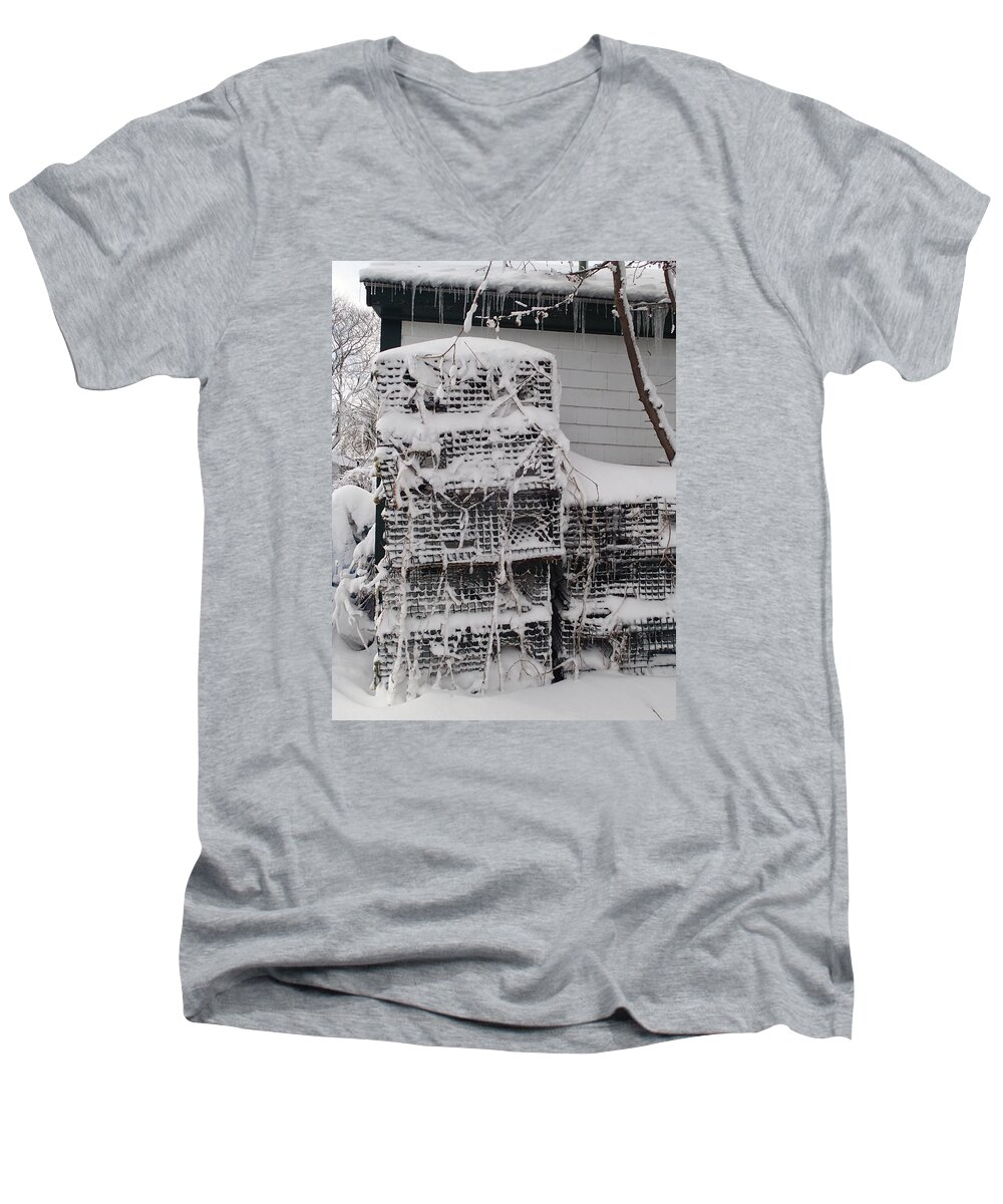 Lobster Trap Men's V-Neck T-Shirt featuring the photograph Cold Lobster Trap by Robert Nickologianis