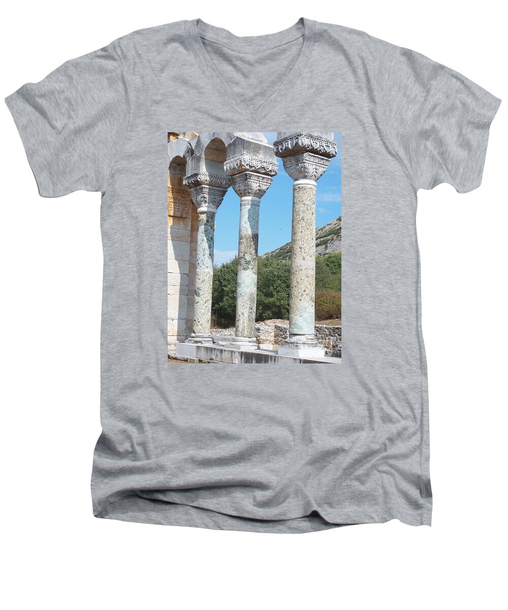 Delphi Men's V-Neck T-Shirt featuring the photograph Columns by Marilyn Zalatan