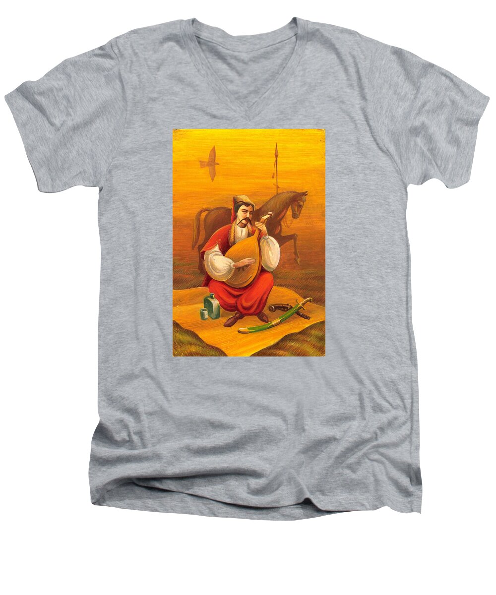 Cossack Mamay Men's V-Neck T-Shirt featuring the painting Cossack Mamay #2 by Oleg Zavarzin
