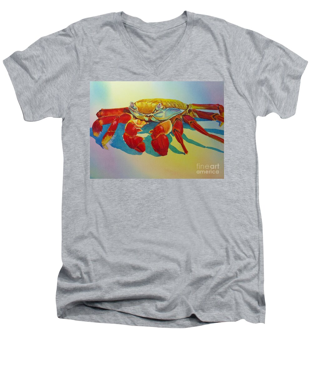 Colorful Crab Men's V-Neck T-Shirt featuring the painting Colorful Crab by Greg and Linda Halom
