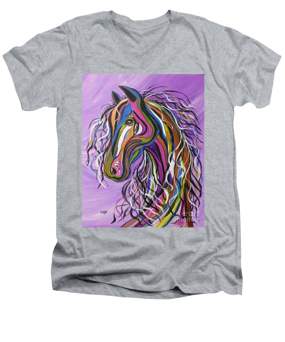 Horse Men's V-Neck T-Shirt featuring the painting Crazy Horse by Janice Pariza