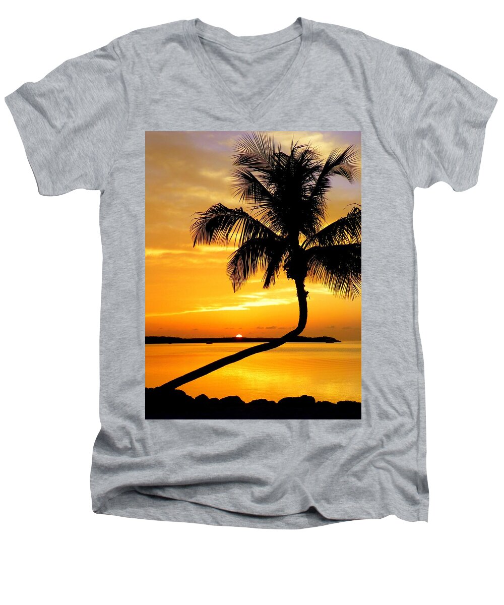 Palm Silhouettes Men's V-Neck T-Shirt featuring the photograph Crooked Palm by Karen Wiles