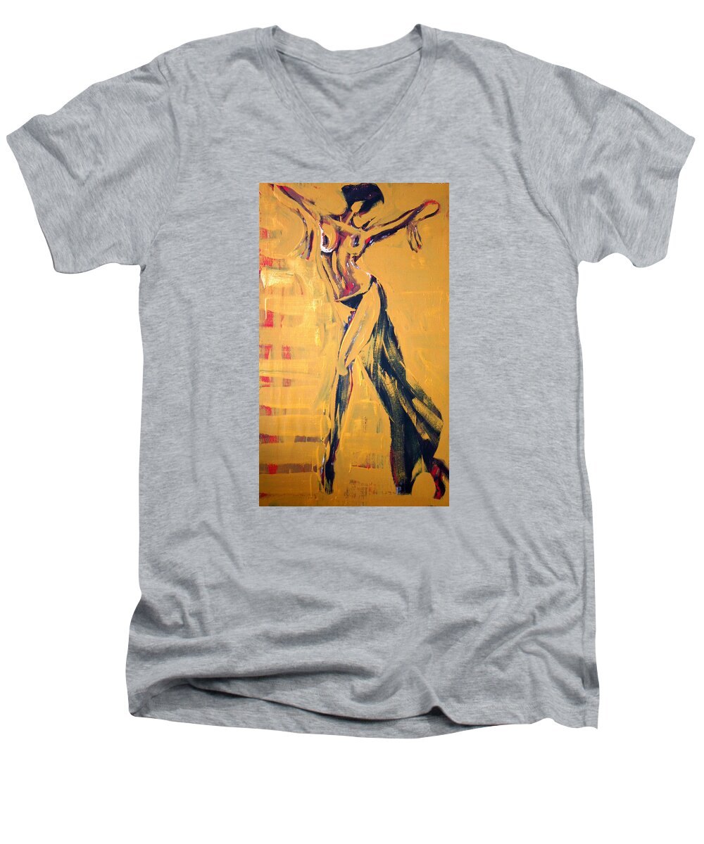 Art Men's V-Neck T-Shirt featuring the painting Cuba Rhythm by Jarmo Korhonen aka Jarko