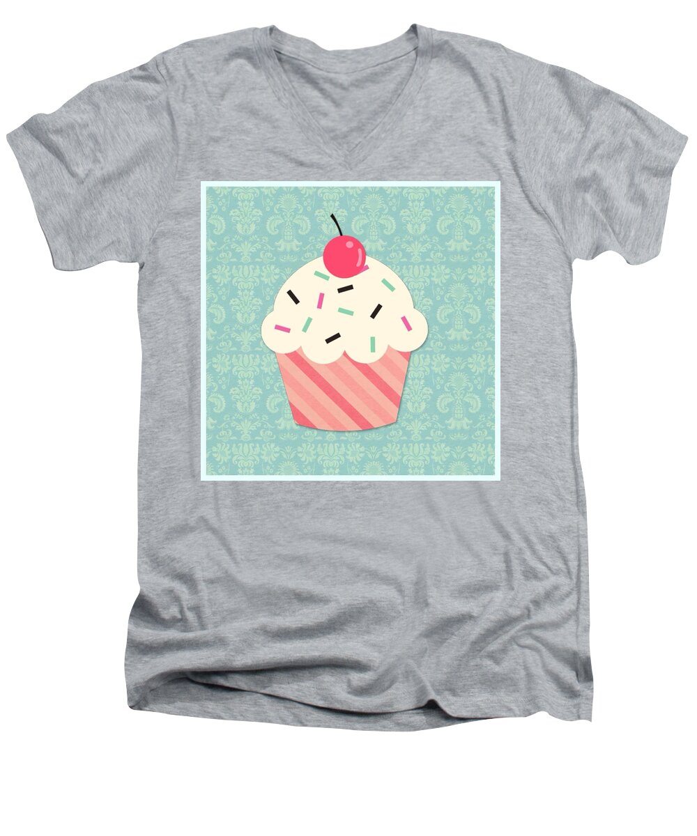 Tough Men's V-Neck T-Shirt featuring the mixed media Cupcake 2 by Lisa Piper