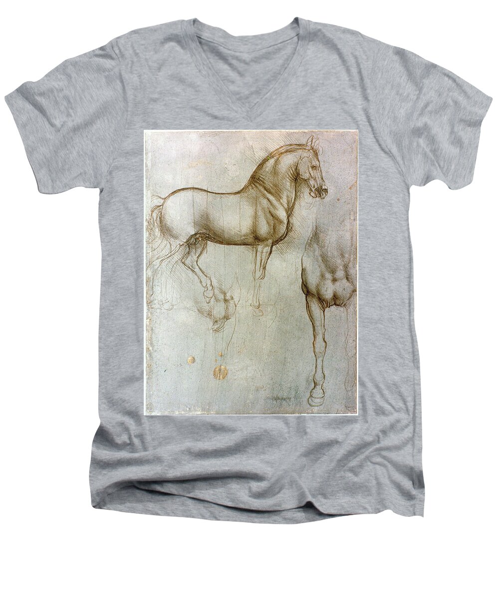 16th Century Men's V-Neck T-Shirt featuring the photograph Da Vinci: Equestrian Study by Granger