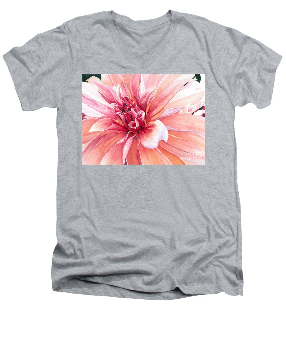 Flowers Men's V-Neck T-Shirt featuring the painting Dahlia Dazzler by Barbara Jewell