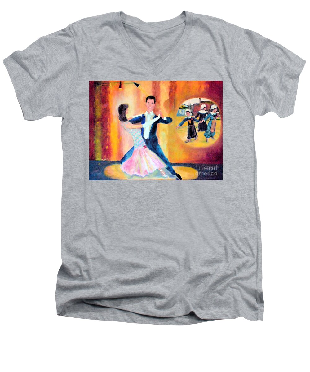 Dance Men's V-Neck T-Shirt featuring the painting Dancing Through Time by Karen Francis