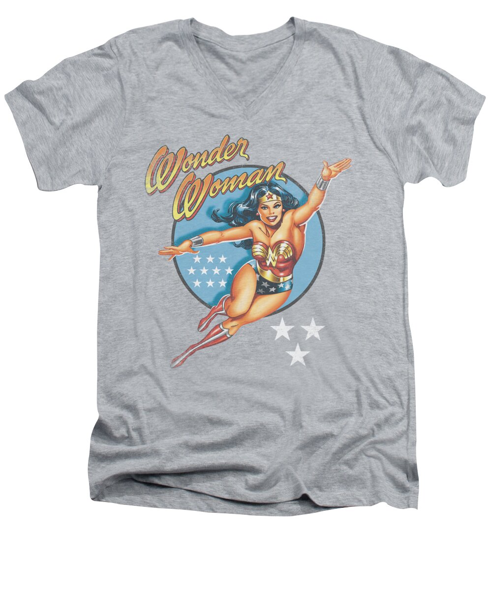 Wonder Woman Men's V-Neck T-Shirt featuring the digital art Dco - Wonder Woman Vintage by Brand A