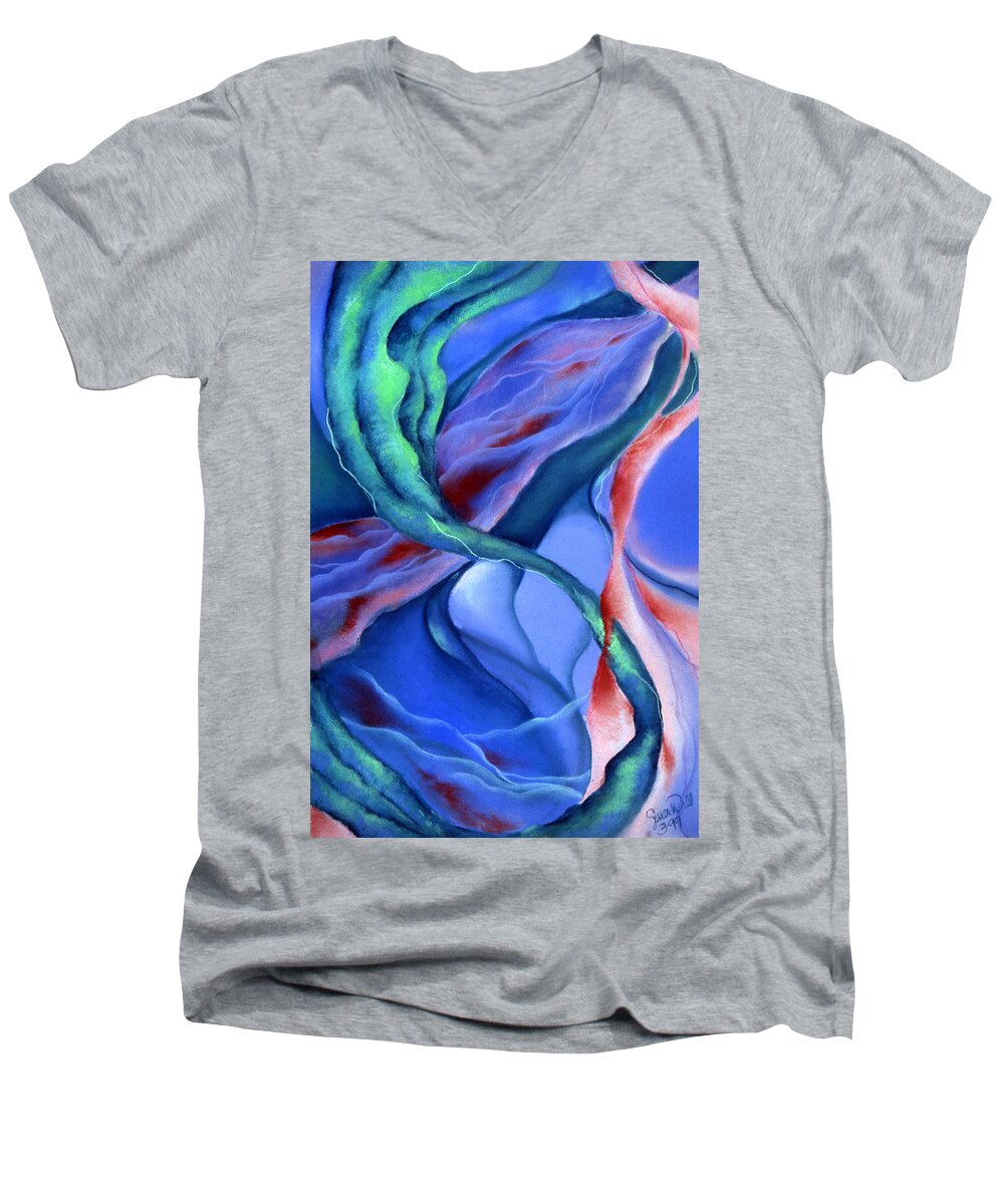Blue Men's V-Neck T-Shirt featuring the pastel Depths by Susan Will
