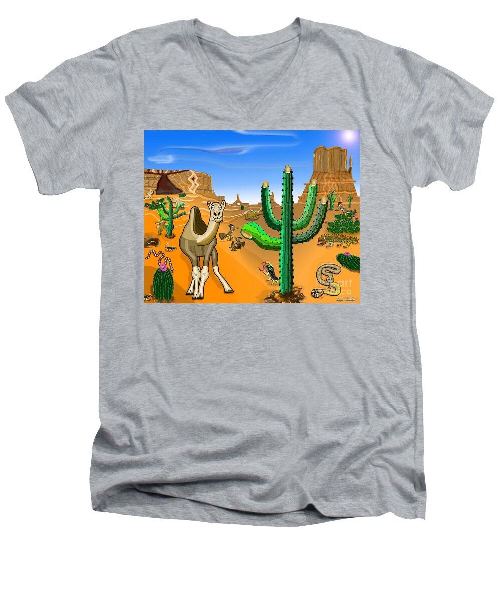 Landscape Men's V-Neck T-Shirt featuring the mixed media Desert Hands by Paul Fields