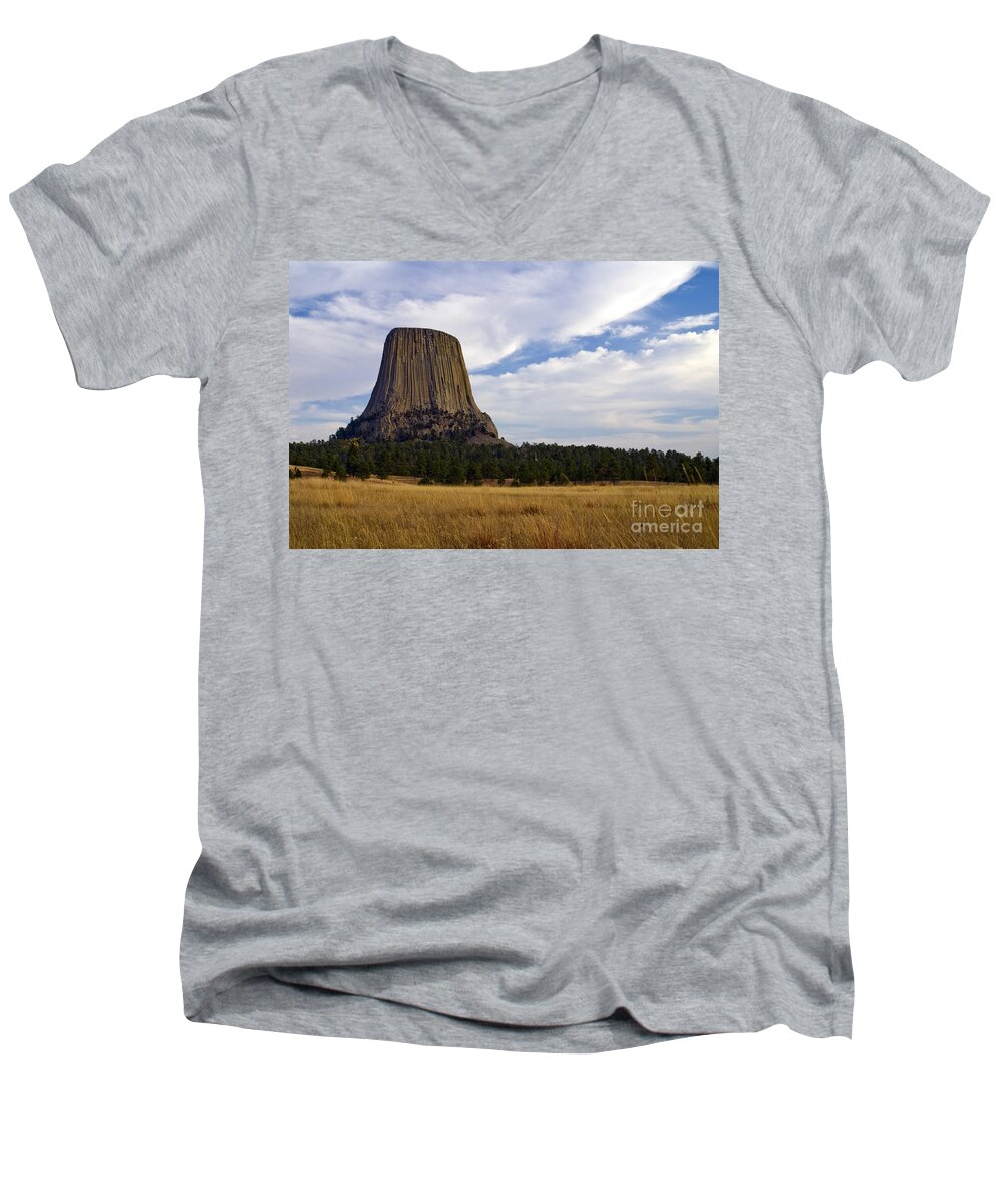 Devil's Tower Men's V-Neck T-Shirt featuring the photograph Devil's Tower No.2 by John Greco