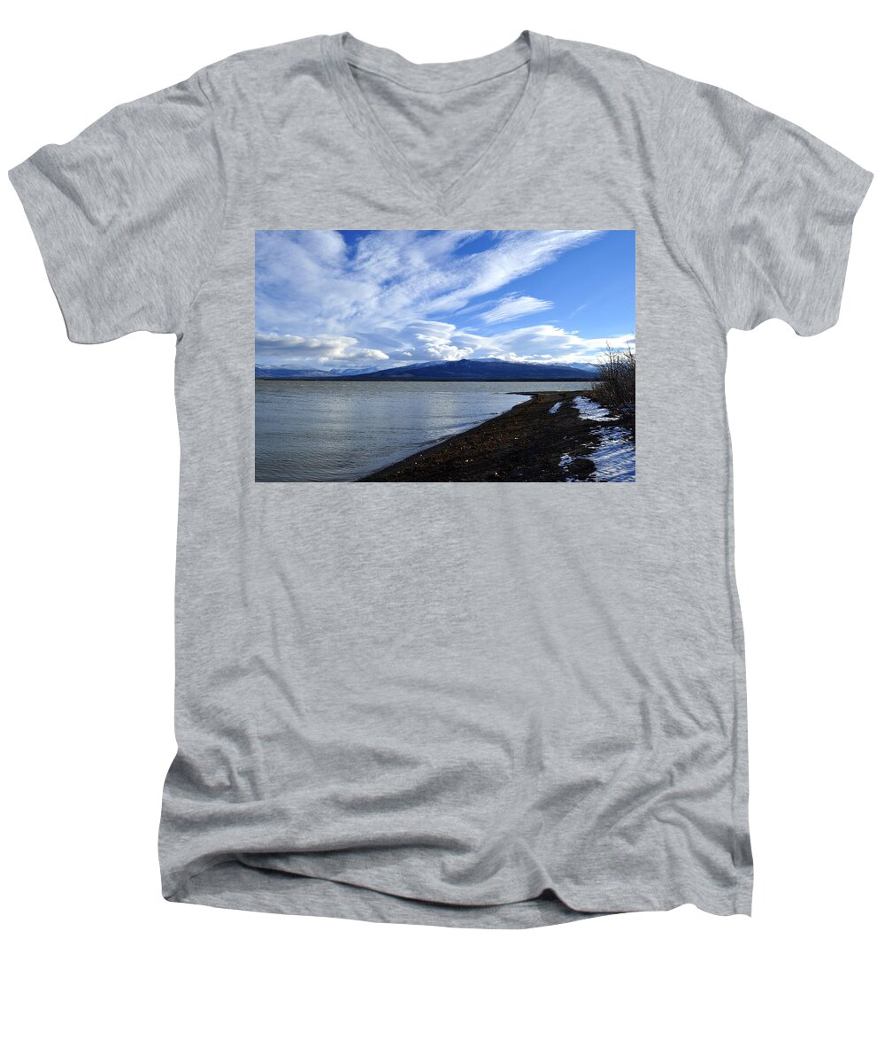 Dezadeash Men's V-Neck T-Shirt featuring the photograph Dezadeash Lake by Cathy Mahnke