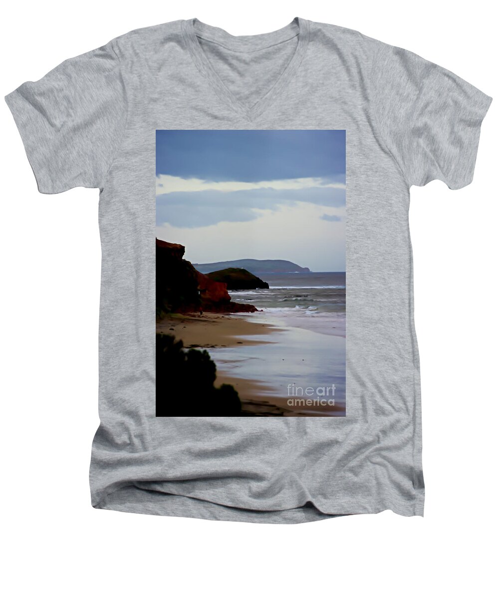 Blair Stuart Men's V-Neck T-Shirt featuring the digital art Digital painting of Smiths Beach by Blair Stuart