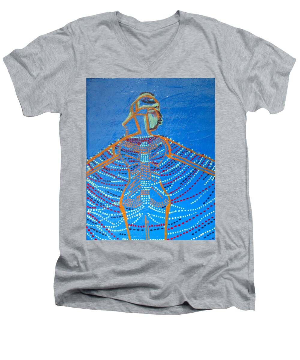 Jesus Men's V-Neck T-Shirt featuring the painting Dinka Corset by Gloria Ssali