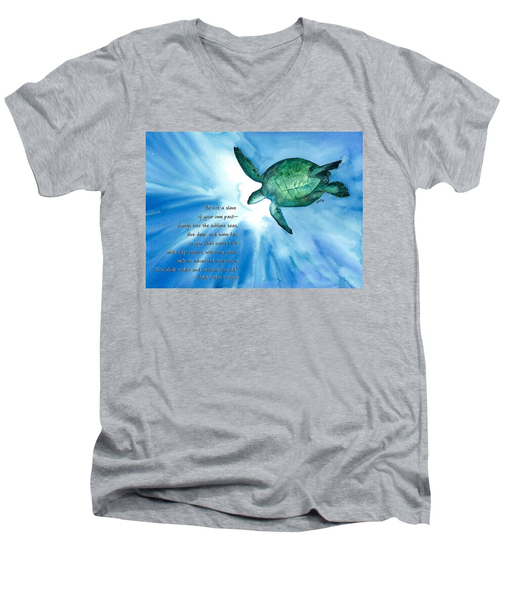 Sea Turtle Men's V-Neck T-Shirt featuring the painting Dive Deep by Michal Madison