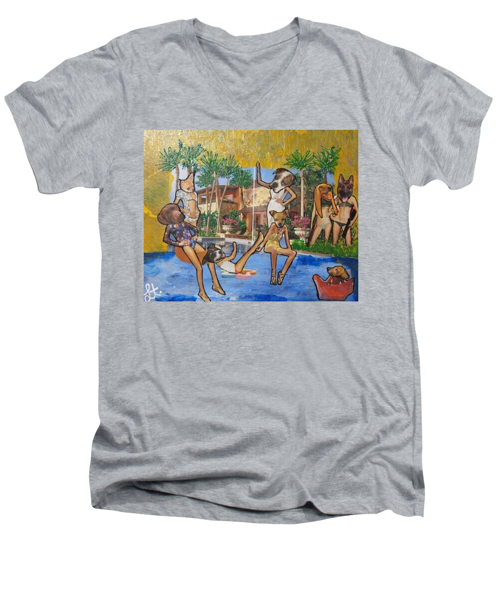 Dogs Men's V-Neck T-Shirt featuring the painting Dog Days of Summer by Lisa Piper