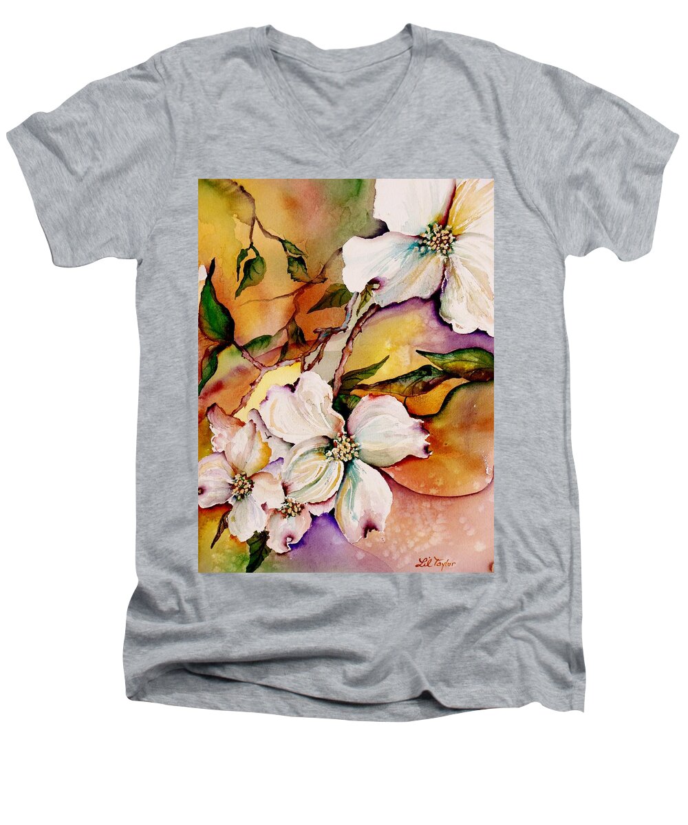 Dogwoods Men's V-Neck T-Shirt featuring the painting Dogwood in Spring Colors by Lil Taylor