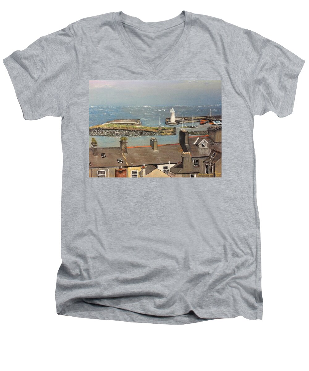 Landscape Men's V-Neck T-Shirt featuring the painting Donaghadee Ireland Irish Sea by Brenda Brown