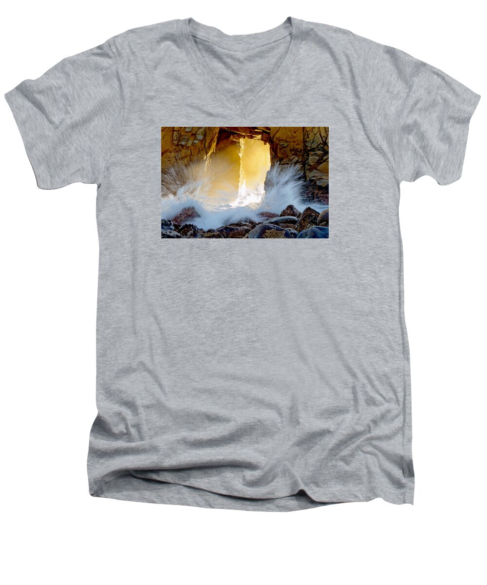 Pheiffer Beach Men's V-Neck T-Shirt featuring the photograph Doorway To The Pacific Ocean by Her Arts Desire