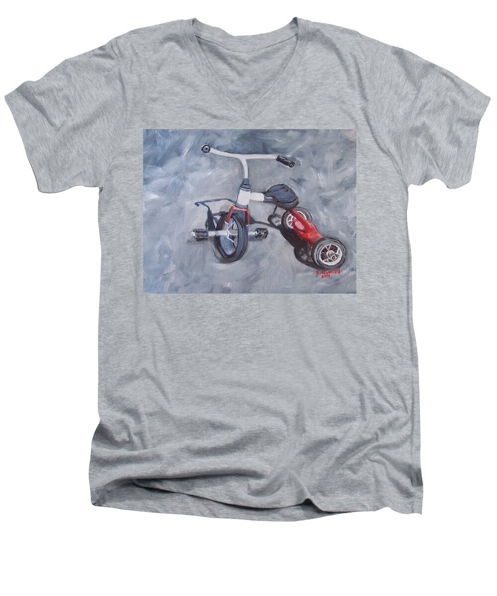 Bike Men's V-Neck T-Shirt featuring the painting Dopers Suck by Claudia Goodell