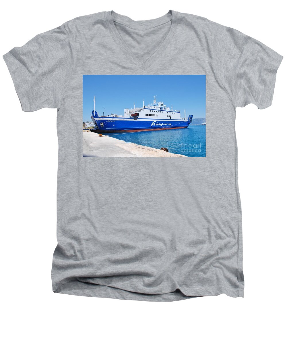 Corfu Men's V-Neck T-Shirt featuring the photograph Dorieus ferry at Corfu by David Fowler