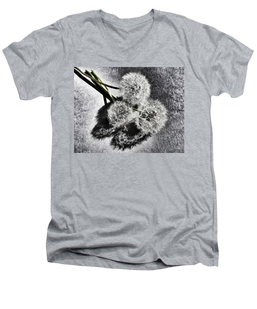 Dandelion Men's V-Neck T-Shirt featuring the photograph Doubled Wishes by Marianna Mills