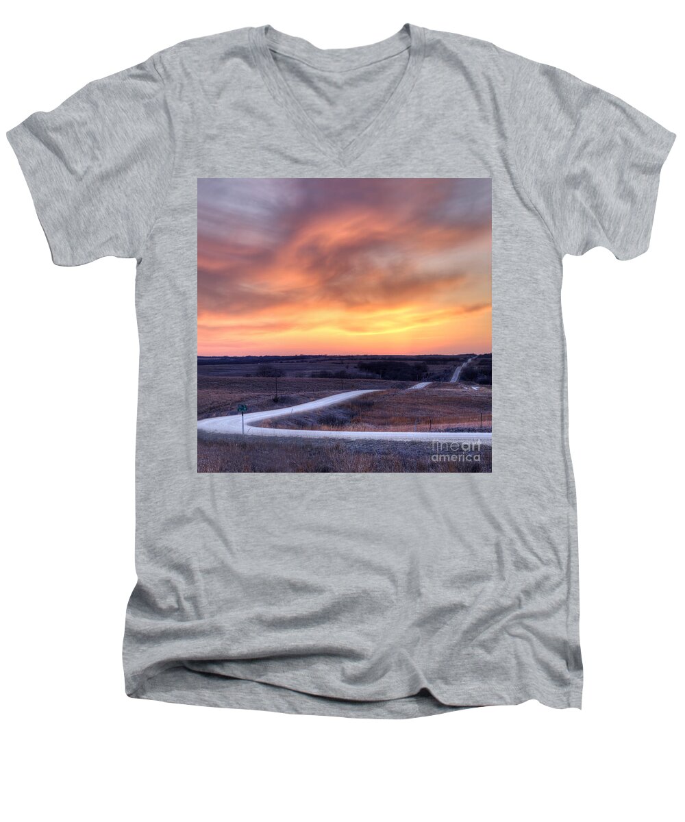 Sunset Men's V-Neck T-Shirt featuring the photograph Down to the Rolling Hills by Art Whitton