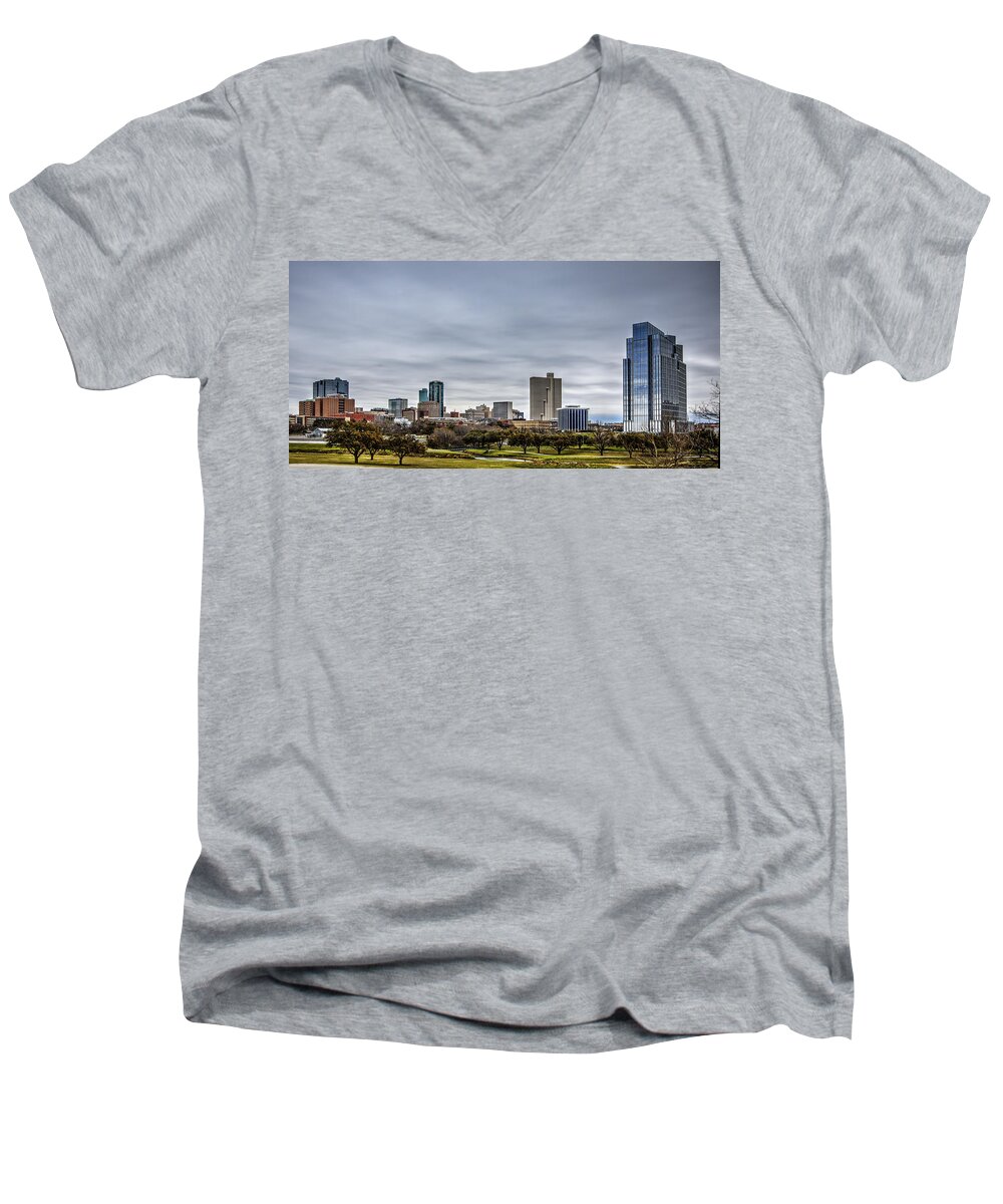Fort Worth Men's V-Neck T-Shirt featuring the photograph Downtown Fort Worth Trinity Trail by Jonathan Davison